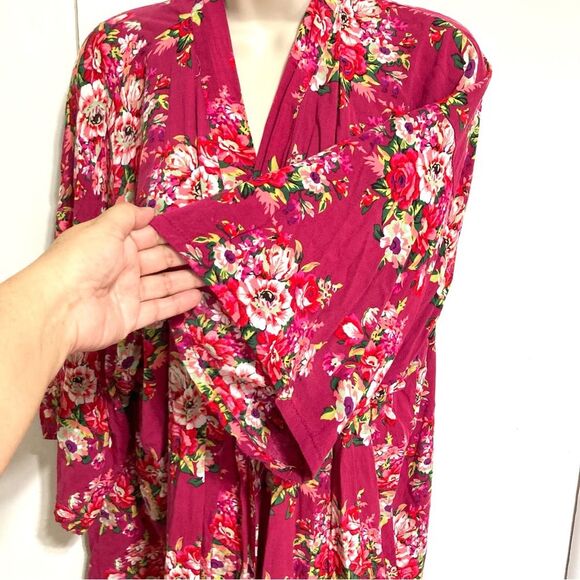 Swim Cover up KIMONO Duster Floral Wide Sleeves Mini One Size Fits Most - Picture 8 of 9